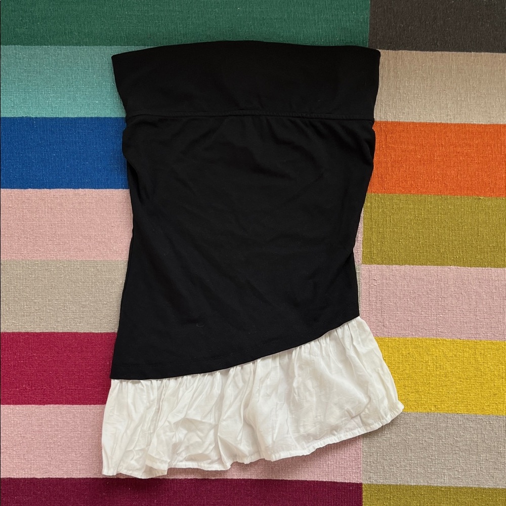 Maeve B&W Strapless Dress with Ruffles